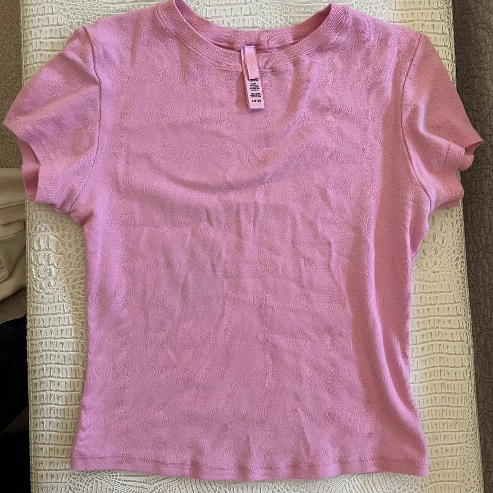 SKIMS Bubblegum Logo Pointelle Shirt